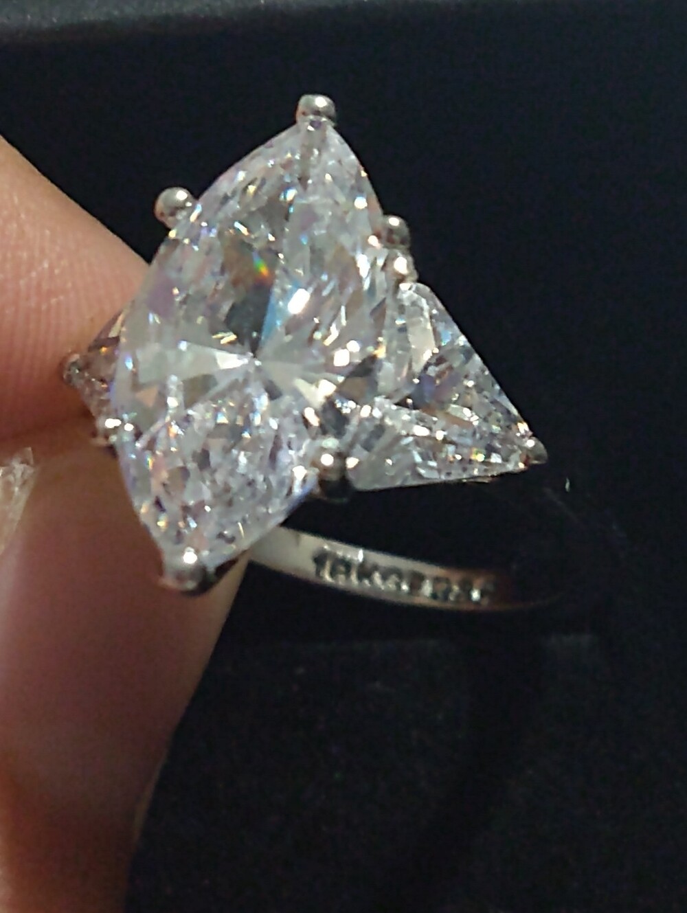 Trillion Cut CZ Marquise 18kge Electroplate Silver Ring Size 4.75